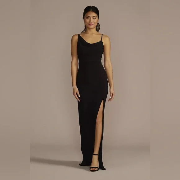 david's bridal jersey dress Jersey Cowl Neck Cross Back Sheath Dress